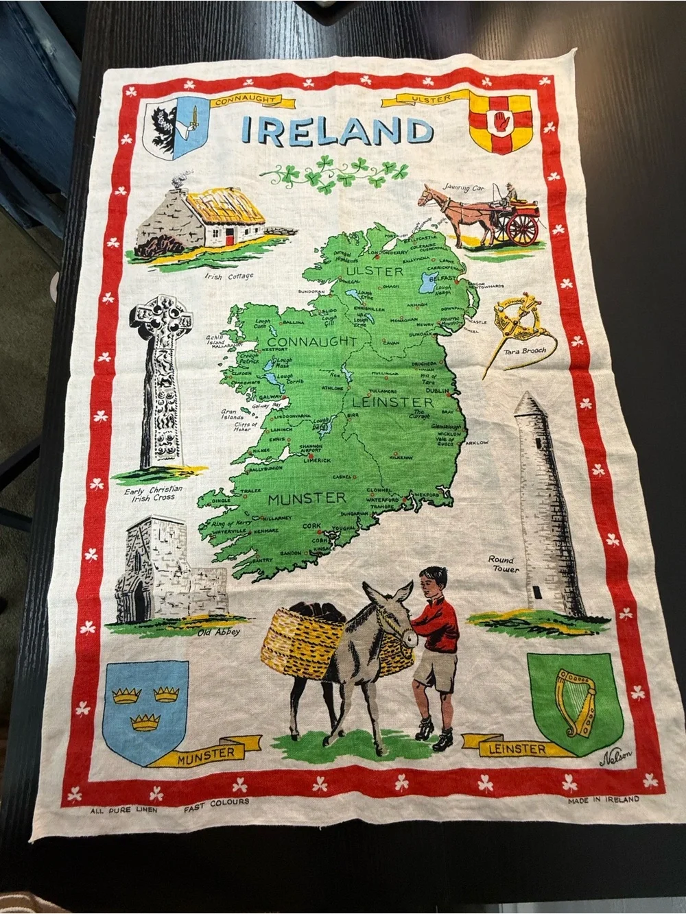 Vintage Nelson Ireland Map Tea Towel Pure Linen Made in Ireland Irish 29x20